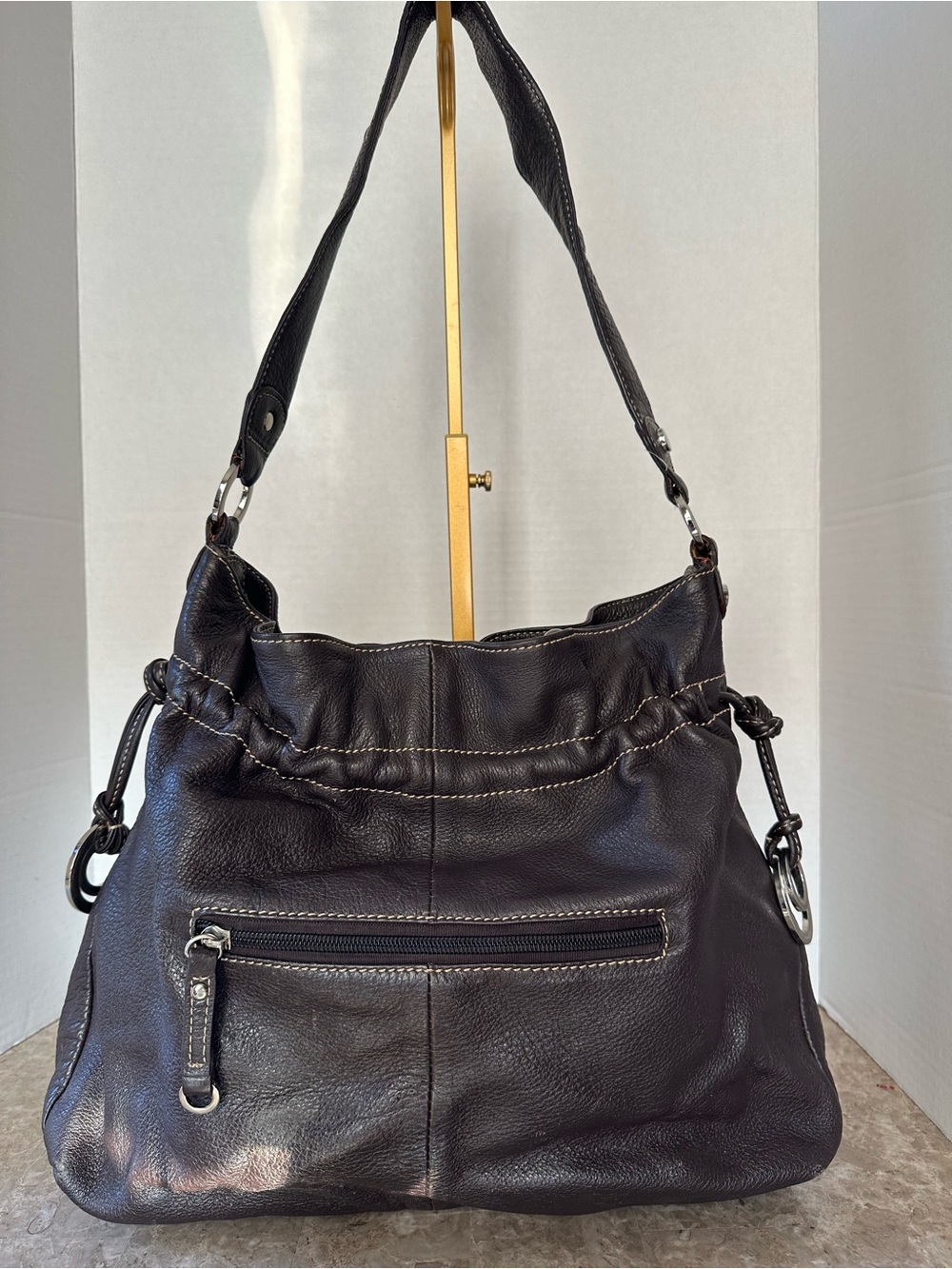 Celsius Chocolate Brown Slouchy Pebbled Leather Hobo Shoulder Bag Boho Grunge